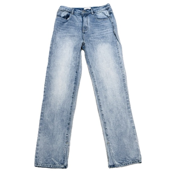 👖🎨 REDIAL High-Rise Straight Leg Jeans | Medium Wash Distressed Denim Sz 10/12 - Picture 1 of 3